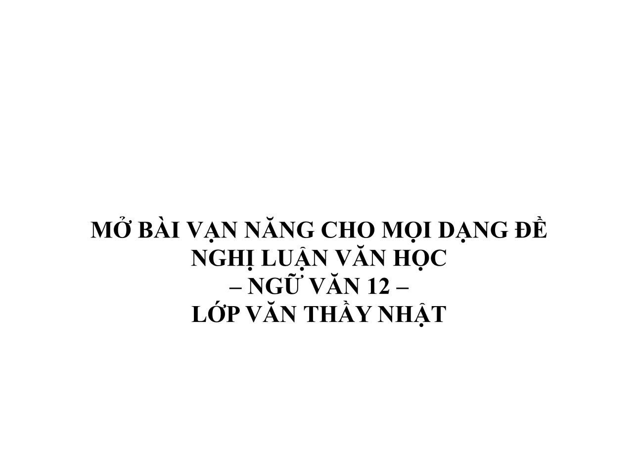 Ảnh minh họa cho MỞ BÀI VẠN NĂNG CHO MỌI BÀI NGHỊ LUẬN VĂN HỌC