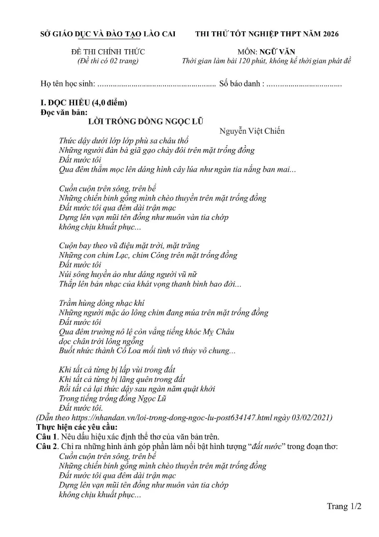 Ảnh minh họa cho ĐỀ THI SỞ GD&DT LÀO CAI