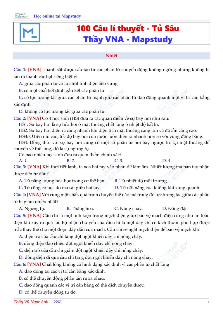Ảnh minh họa cho DUY NHẤT - 100 CÂU LÍ THUYẾT TỦ SÂU - VẬT LÍ 12