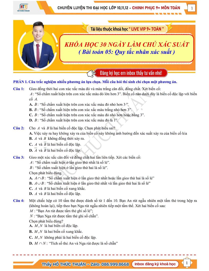 Ảnh minh họa cho 📢 **ĐỀ KIỂM TRA SỐ 05 – CHƯƠNG XÁC SUẤT**