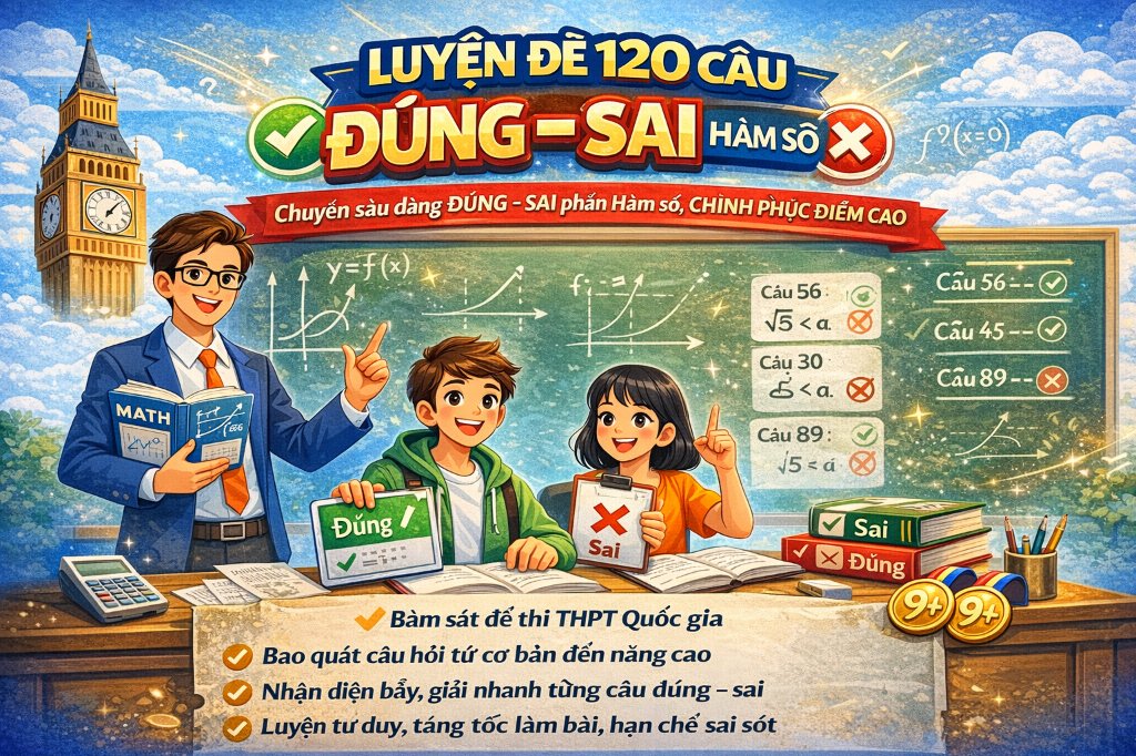 KHÓA HỌC LUYỆN ĐỀ 120 CÂU ĐÚNG SAI HÀM SỐ