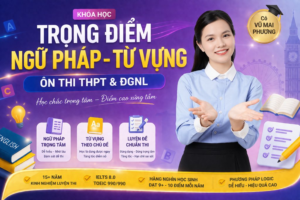 TRỌNG ĐIỂM NGỮ PHÁP - TỪ VỰNG ÔN THI THPT & ĐGNL (Cô Vũ Mai Phương)