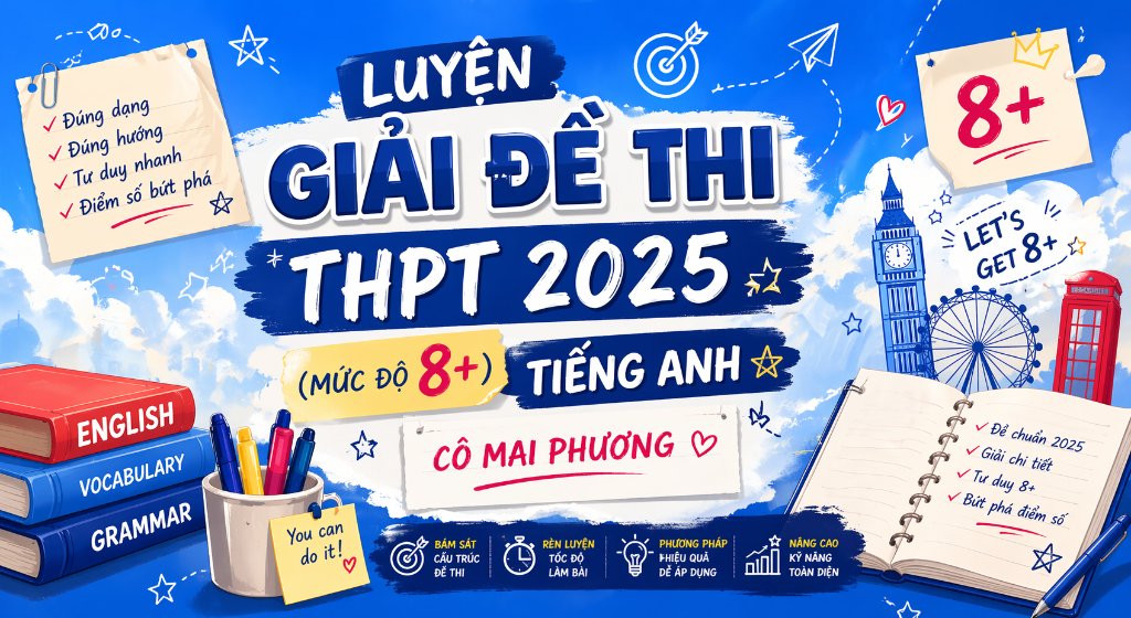 KHÓA LUYỆN GIẢI ĐỀ THI THPT 2025 (MỨC ĐỘ 8+) TIẾNG ANH CÔ MAI PHƯƠNG