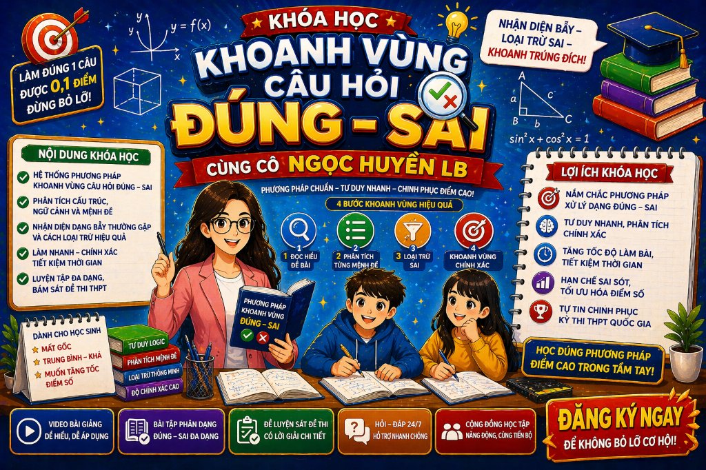 KHÓA HỌC KHOANH VÙNG CÂU HỎI ĐÚNG SAI CÔ NGỌC HUYỀN LB