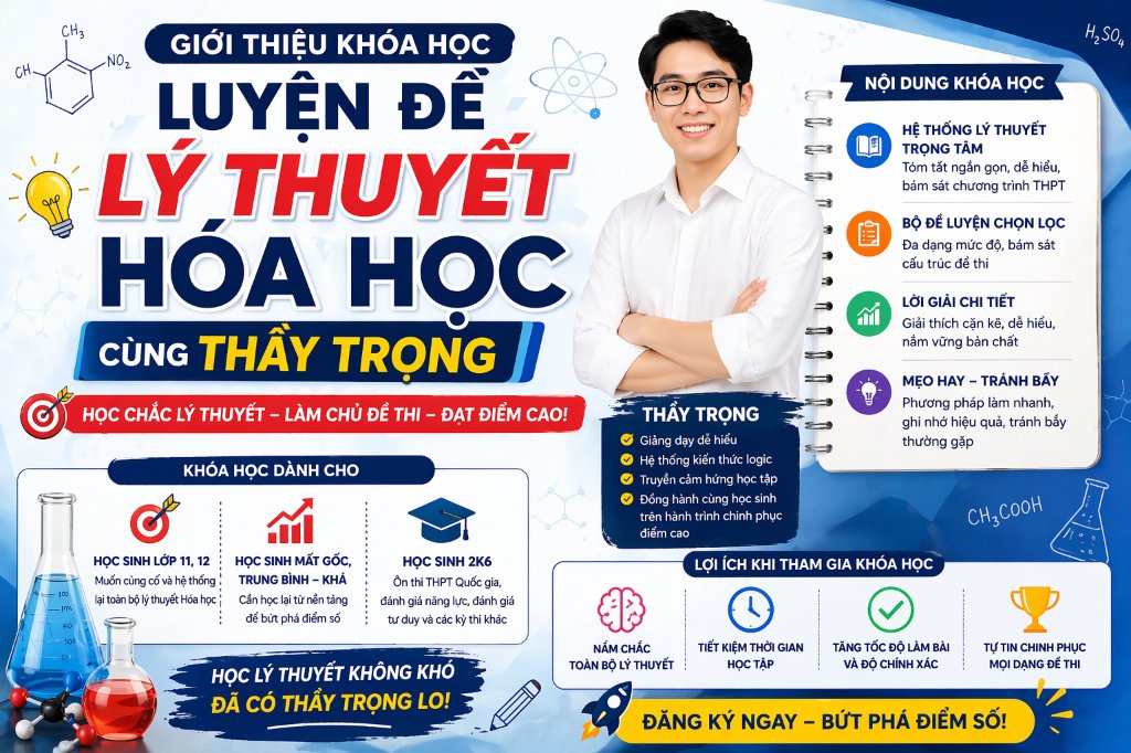 KHÓA LUYỆN ĐỀ LÝ THUYẾT HÓA HỌC CÙNG THẦY TRỌNG