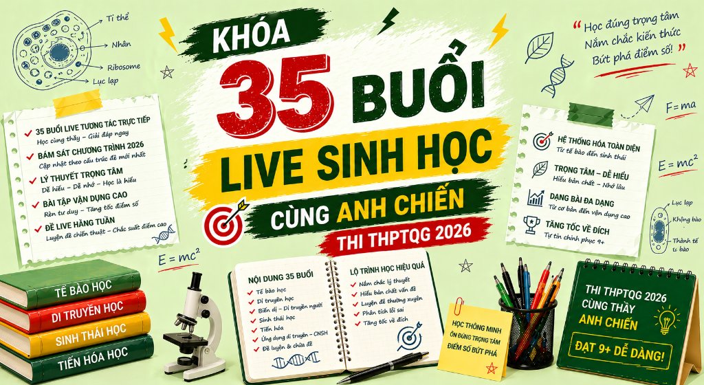 KHÓA 35 BUỔI LIVE SINH HỌC CÙNG ANH CHIẾN THI THPTQG 2026