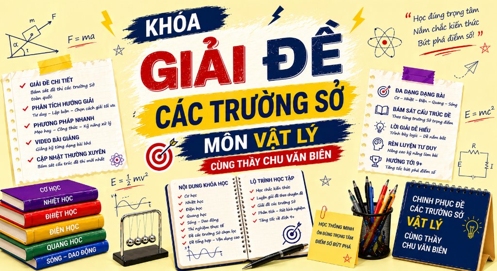 KHÓA GIẢI ĐỀ CÁC TRƯỜNG SỞ MÔN VẬT LÝ CÙNG THẦY CHU VĂN BIÊN