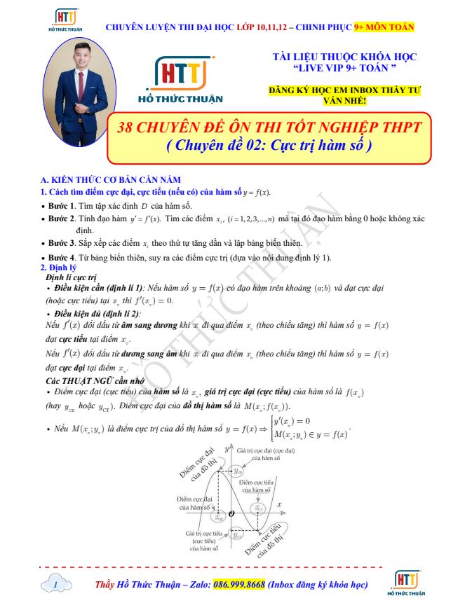 Ảnh minh họa cho Chuyên đề 2 Cực trị hàm số
