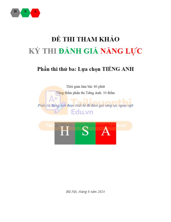Ảnh minh họa cho ĐỀ THI THAM KHẢO KỲ THI ĐGNL: ĐỀ SỐ 34