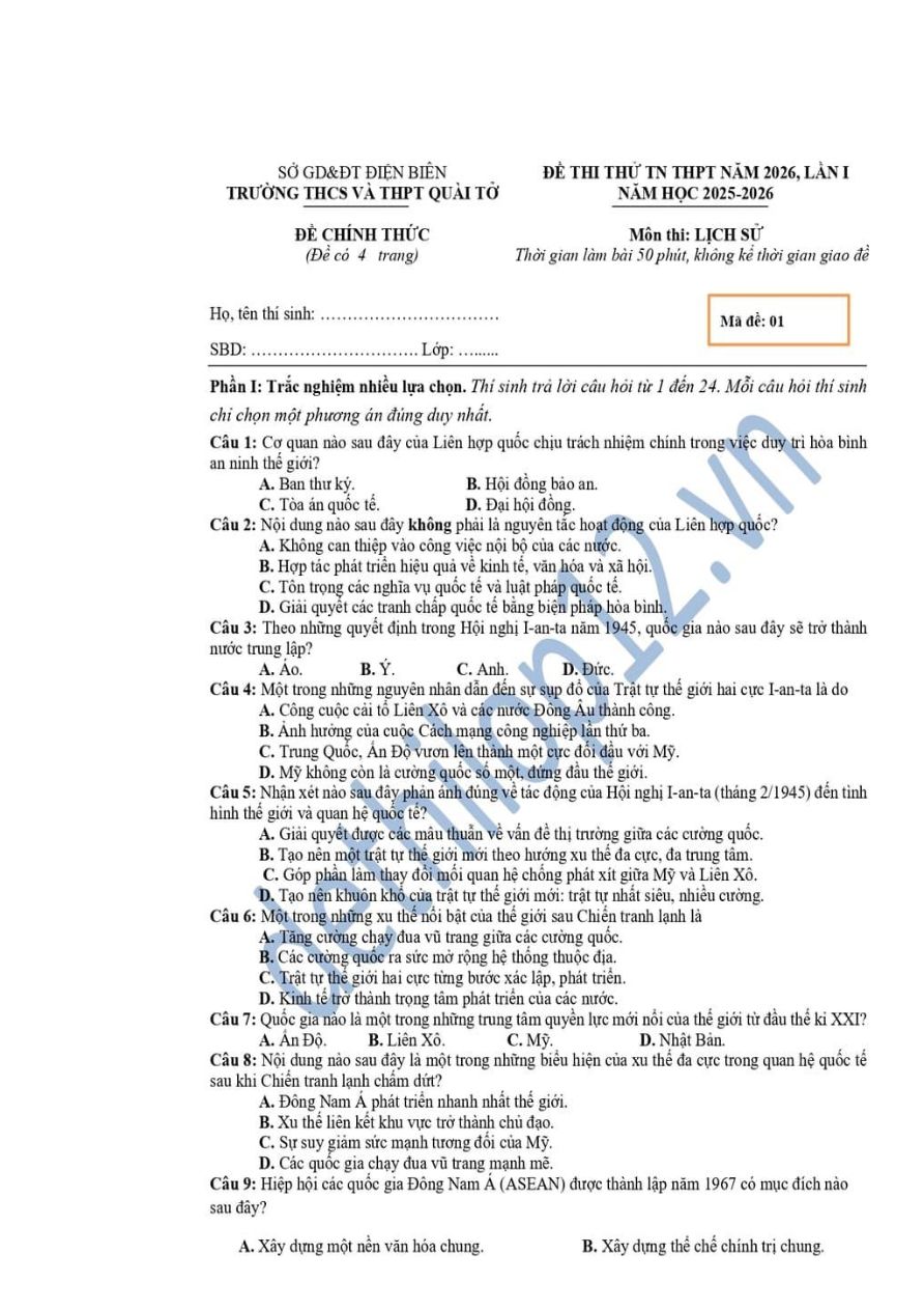 Ảnh minh họa cho Luyện đề thi môn lịch sử THPTQG