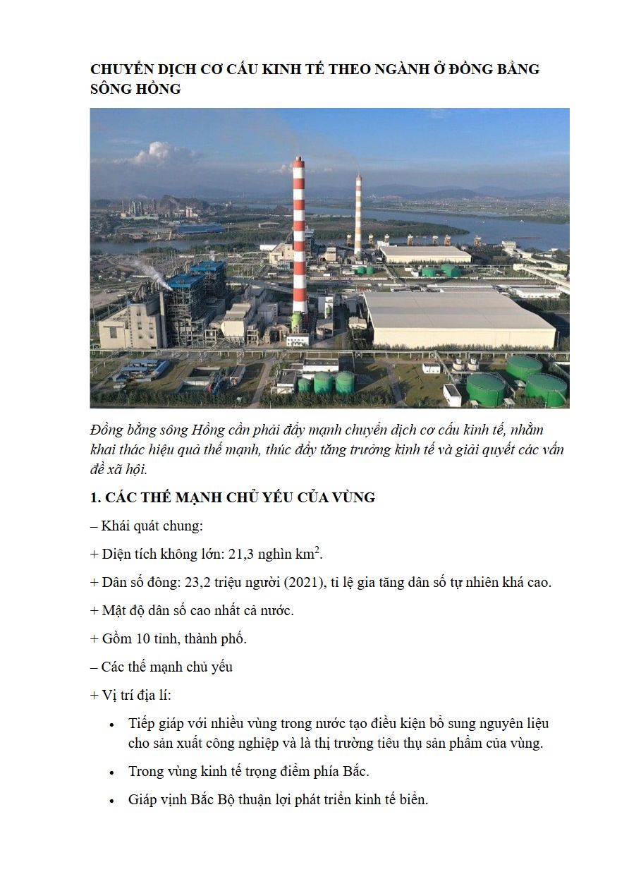 Ảnh minh họa cho CĐ 5 - BÀI 19: CHUYỂN DỊCH CƠ CẤU KINH TẾ THEO NGÀNH Ở ĐỒNG BẰNG SÔNG HỒNG