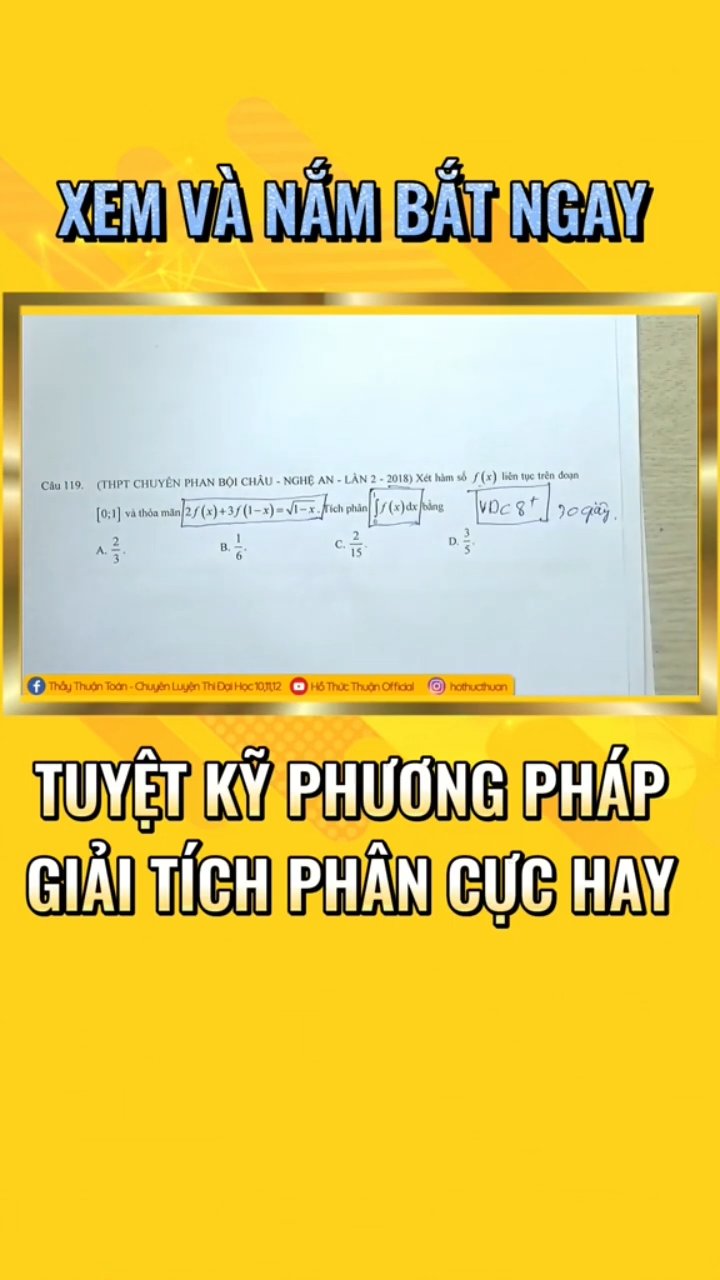 Ảnh minh họa cho ĂN TRỌN ĐIỂM TÍCH PHÂN P1