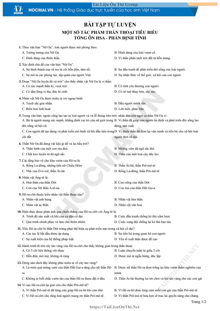 Ảnh minh họa cho LUYỆN ĐỀ HSA SỐ 03