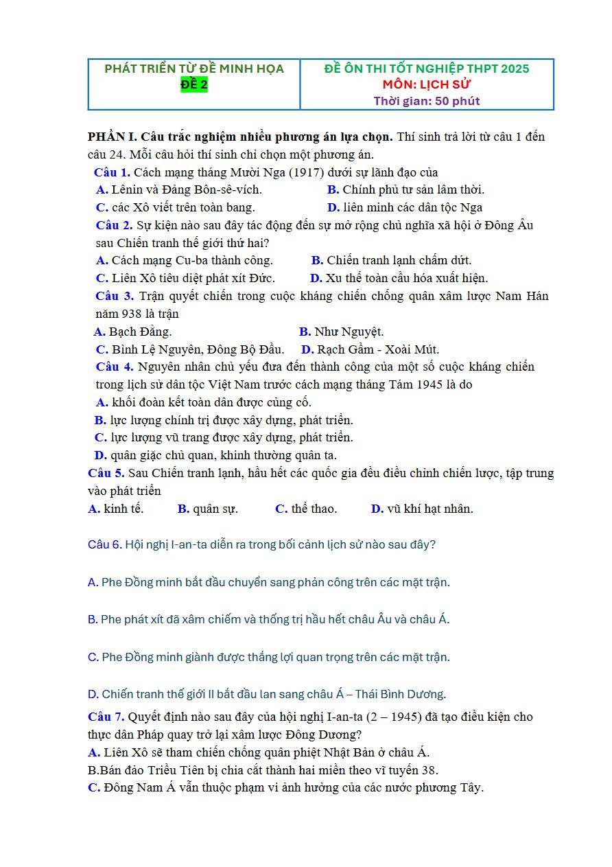 Ảnh minh họa cho Luyện đề thi môn lịch sử THPTQG