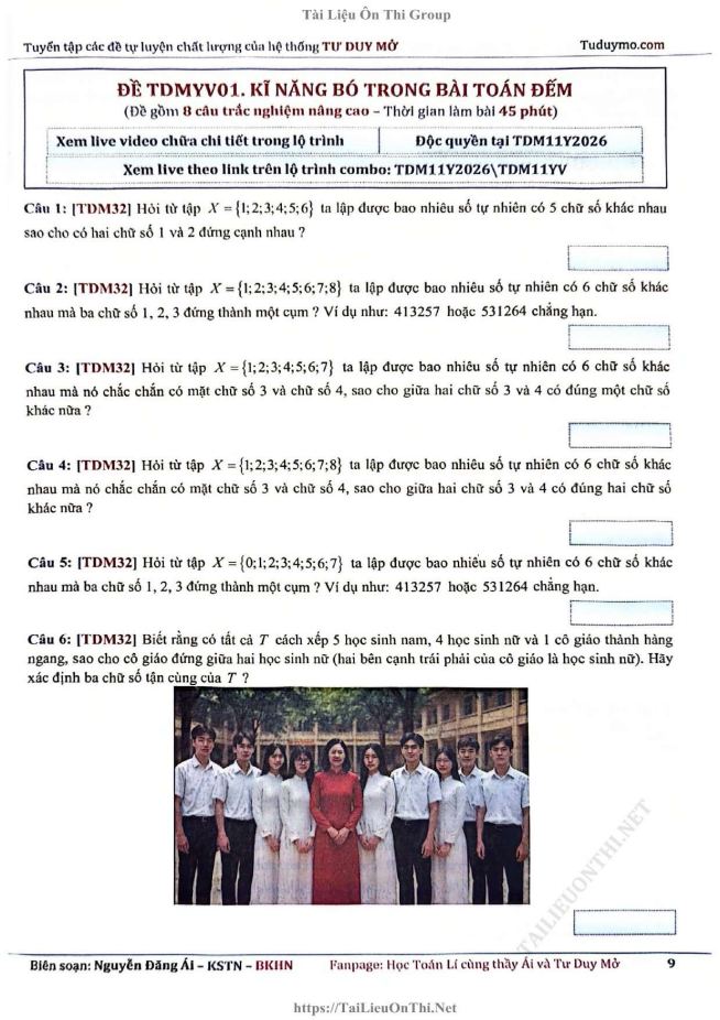 Ảnh minh họa cho ĐỀ TDMYV01 - KỸ NĂNG BÓ TRONG BÀI TOÁN ĐẾM