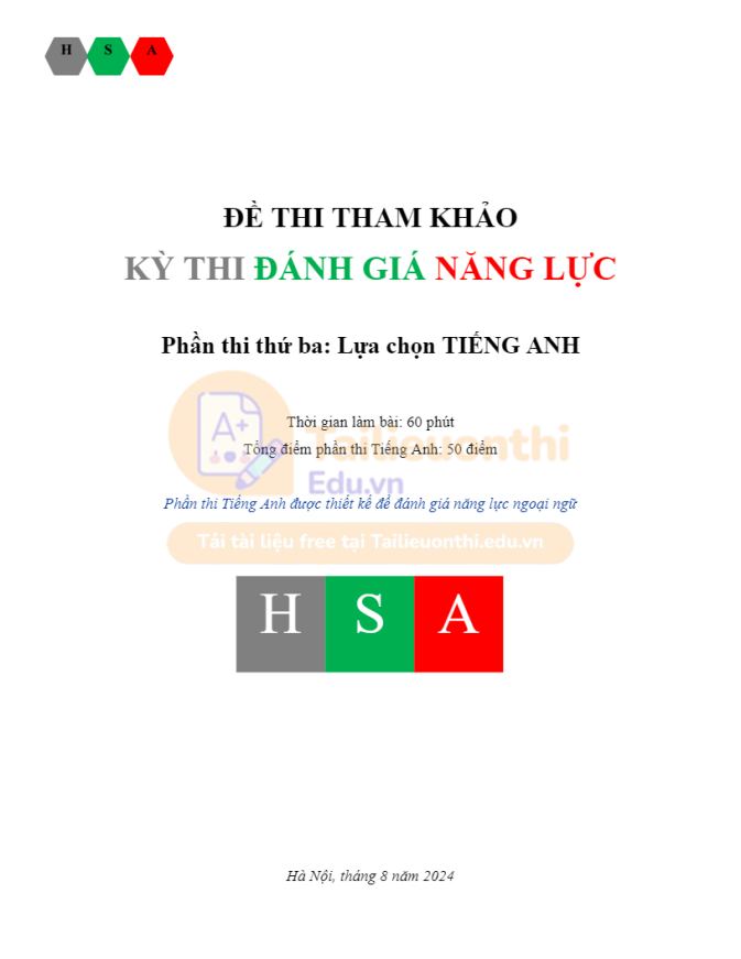 Ảnh minh họa cho ĐỀ THI THAM KHẢO KỲ THI ĐGNL: ĐỀ SỐ 28