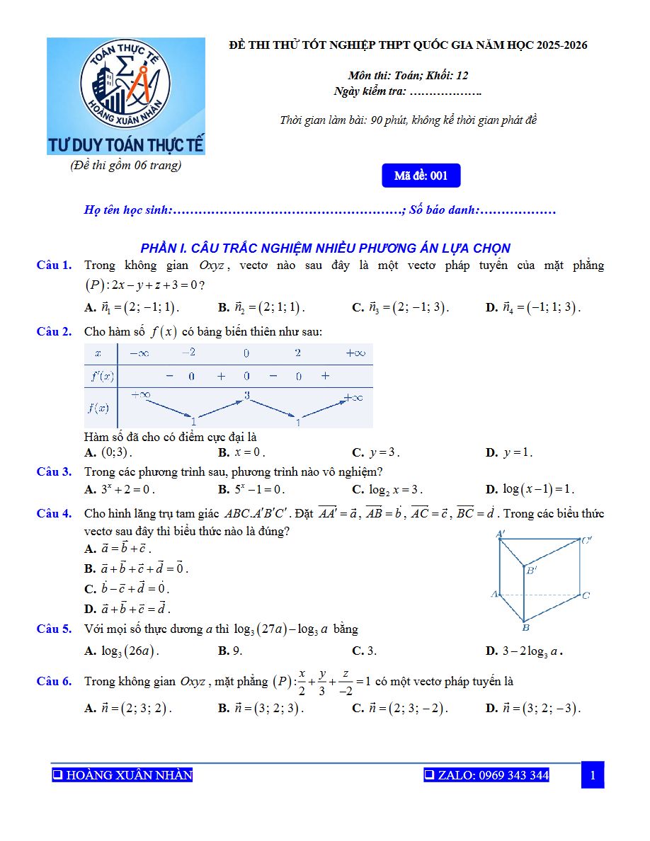 Ảnh minh họa cho Đề thi thử Toán THPT