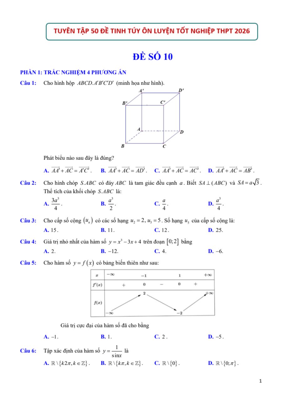 Ảnh minh họa cho Đề luyện THPT môn Toán mới nhất 2026