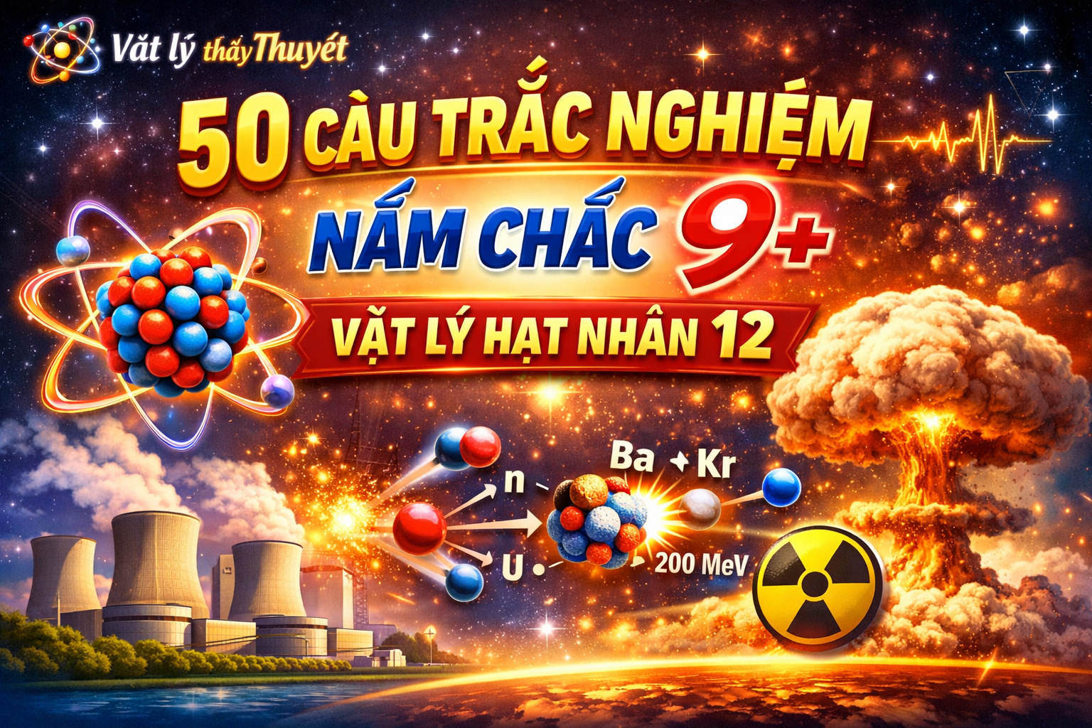 Ảnh minh họa cho VẬT LÝ HẠT NHÂN: 50 CÂU TRẮC NGHIỆM CHẮC 9+