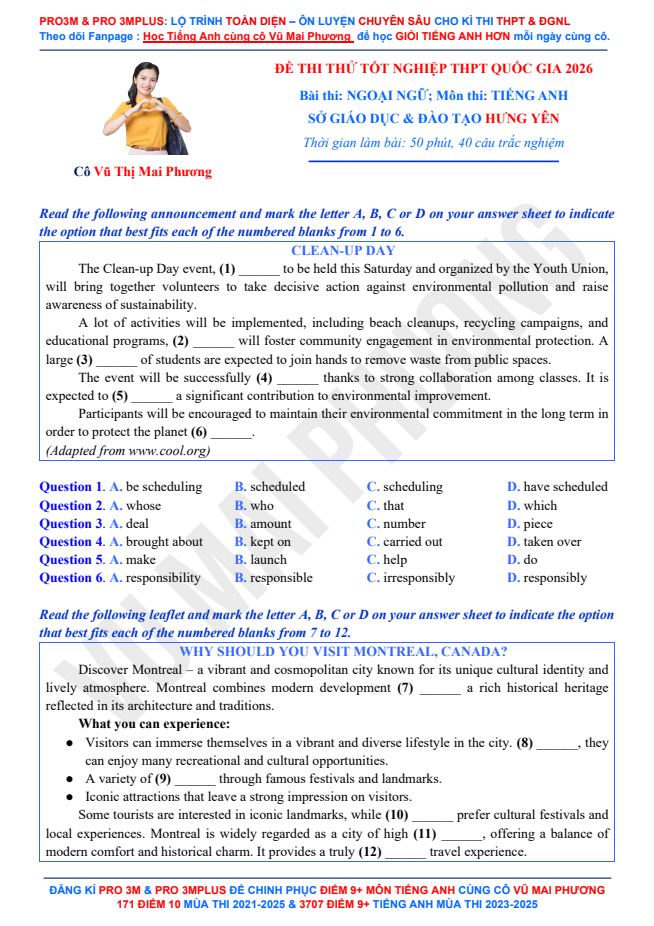 Ảnh minh họa cho Đề thi thử tốt nghiệp THPT 2026: Sở giáo dục và đào tạo Hưng Yên (Lần 2)