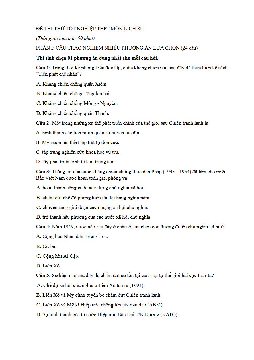 Ảnh minh họa cho Luyện đề thi môn lịch sử THPTQG