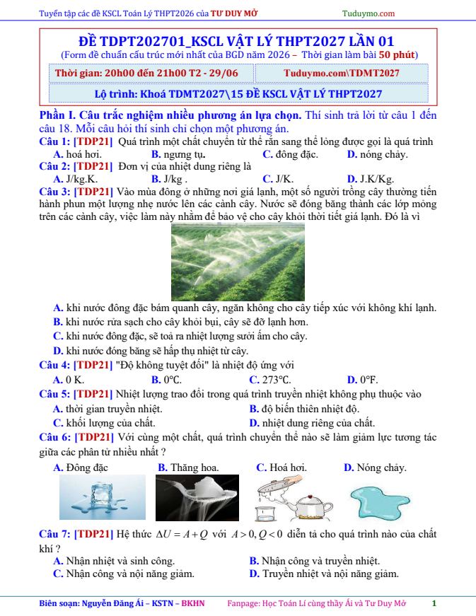 Ảnh minh họa cho Thực chiến đề KSCL VẬT LÝ THPT2027 Lần 01 - CỰC HAY LUÔN!