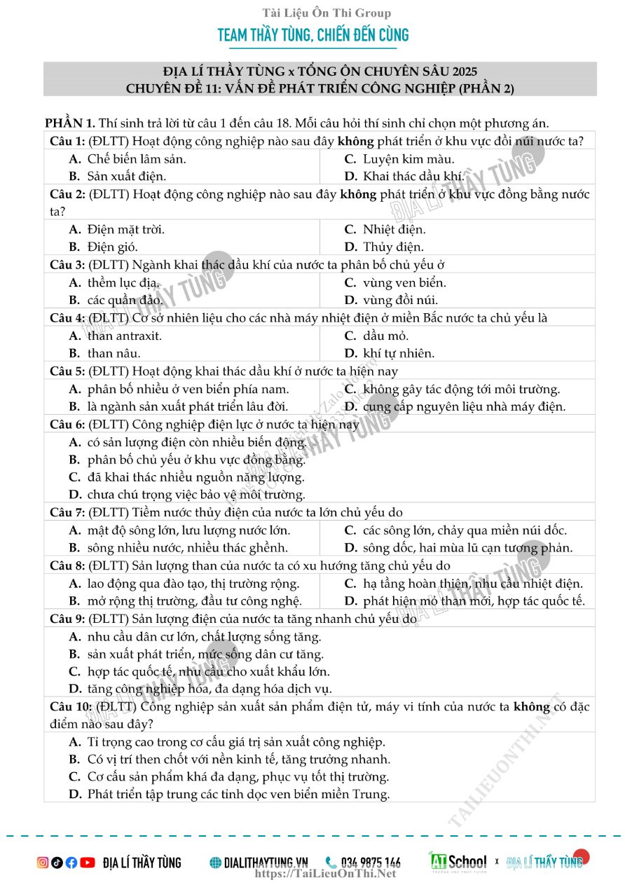Ảnh minh họa cho Câu hỏi địa lí chuyên đề 11 p2