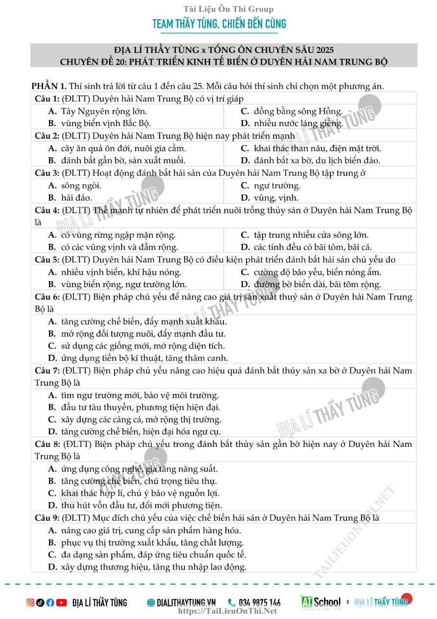 Ảnh minh họa cho Bài tập chuyên đề 20 địa lí 12
