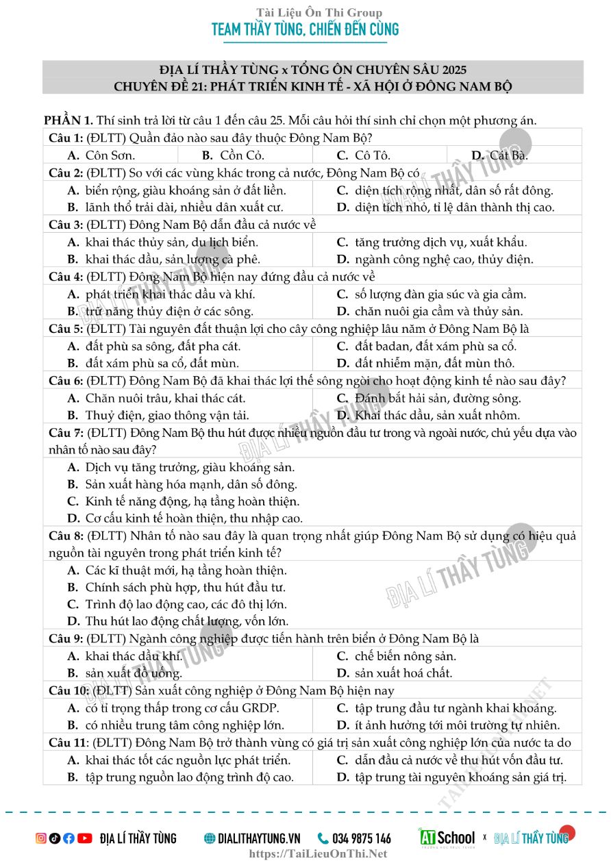 Ảnh minh họa cho Bài tập chuyên đề 21 địa lí 12