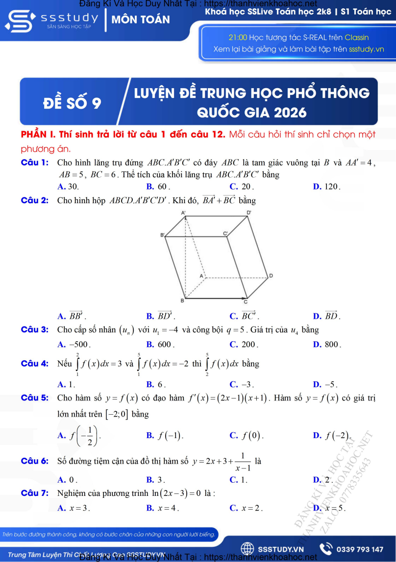 Ảnh minh họa cho LUYỆN ĐÈ TOÁN THPTQG NĂM 2026