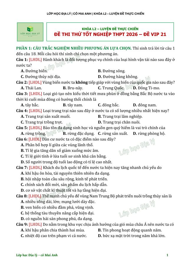 Ảnh minh họa cho LUYỆN THI ĐỊA LÝ THPT