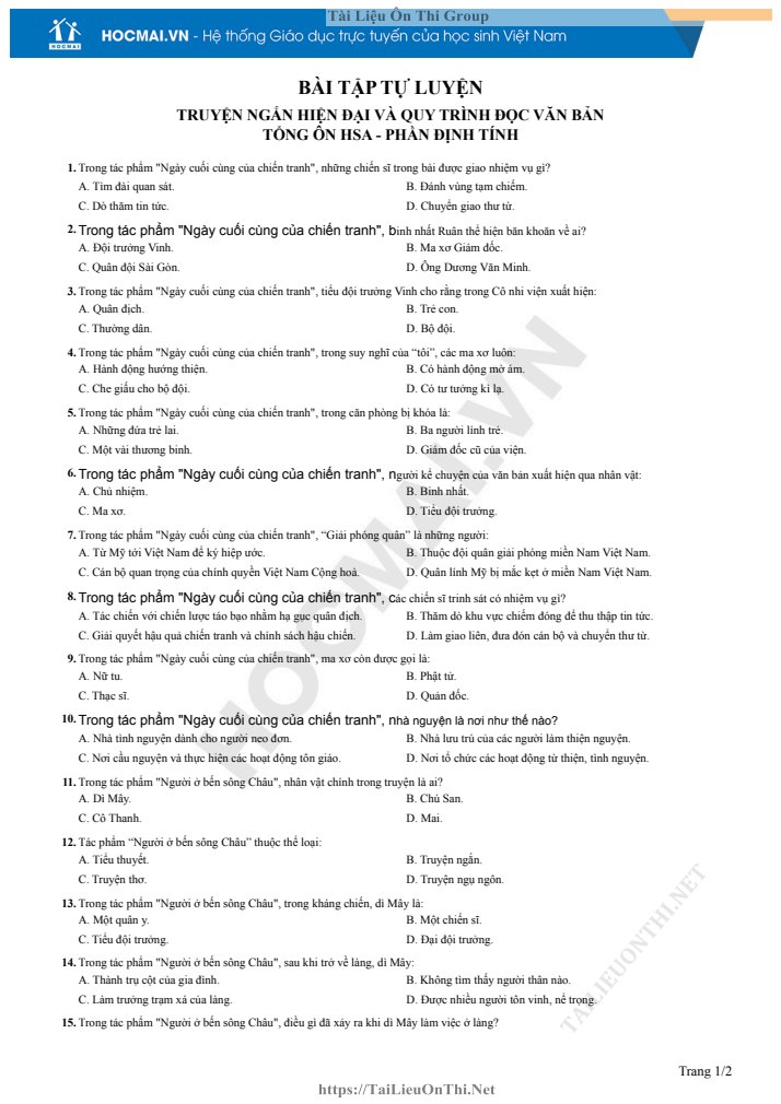 Ảnh minh họa cho LUYỆN ĐỀ HSA SỐ 12