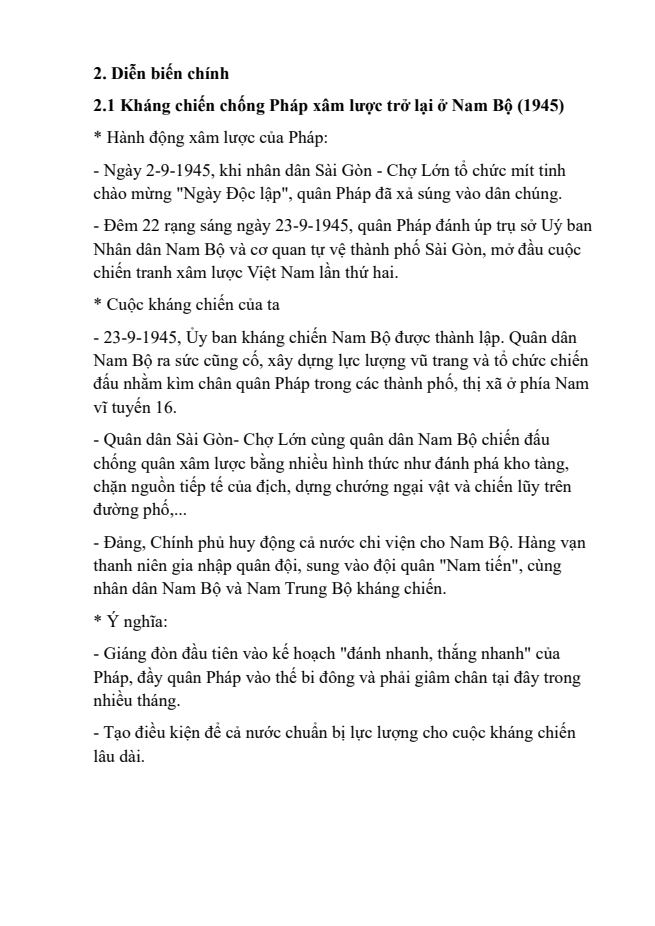 Ảnh minh họa cho LÝ THUYẾT BÀI 7: CUỘC KHÁNG CHIẾN CHỐNG THỰC DÂN PHÁP ( 1945 - 1954 ) - PHẦN 2: DIỄN BIẾN CHÍNH - 2.1: KHÁNG CHIẾN CHỐNG PHÁP XÂM LƯỢC TRỞ LẠI Ở NAM BỘ ( 1945 )