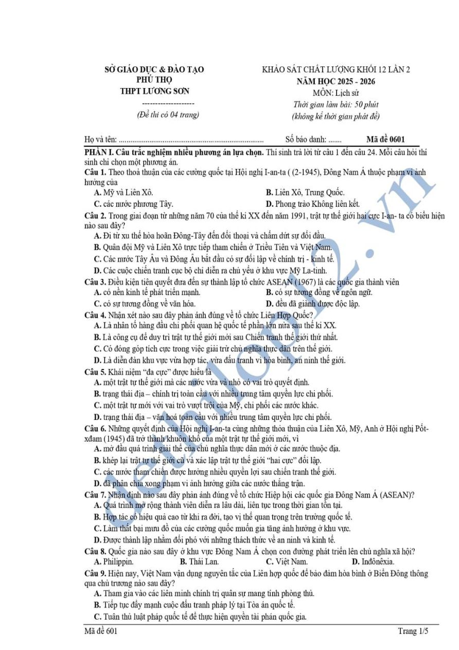 Ảnh minh họa cho Luyện đề thi môn lịch sử THPTQG