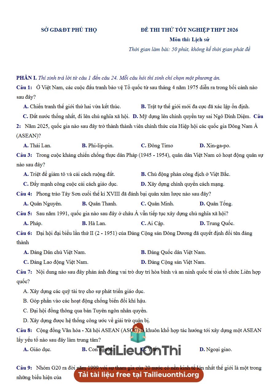 Ảnh minh họa cho luyện đề thi môn lịch sử THPTQG
