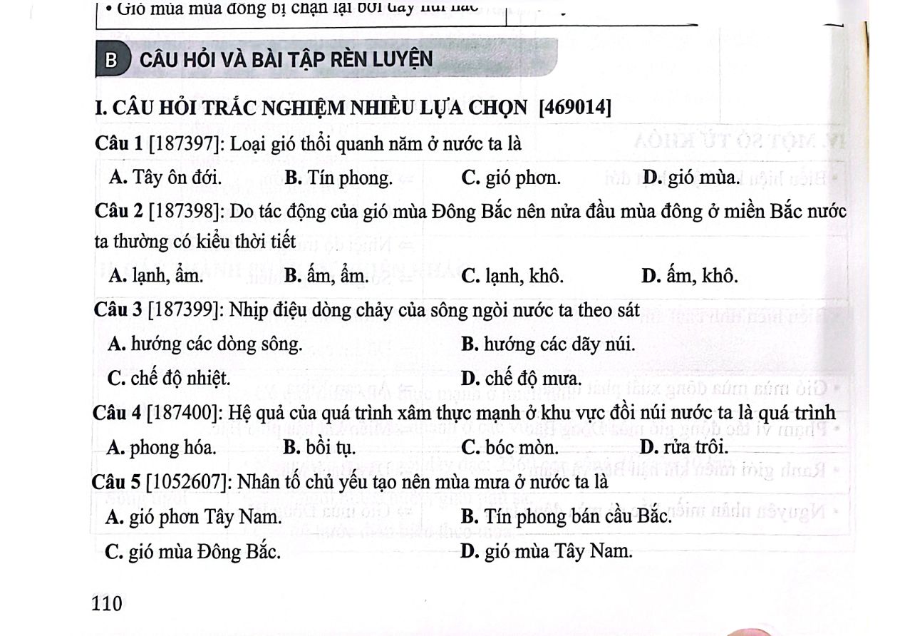 Ảnh minh họa cho BÀI TẬP THIÊN NHIÊN NHIỆT ĐỚI ẨM GIÓ MÙA