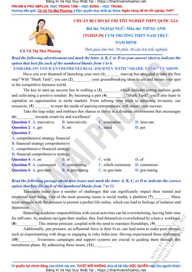 Ảnh minh họa cho Đề thi thử THPT 2026: Cụm trường THPT Nam Trực - Nam Định