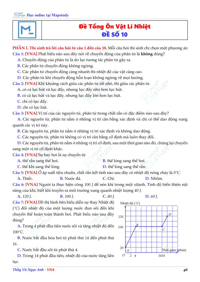 Ảnh minh họa cho ĐỀ TỔNG ÔN VẬT LÍ NHIỆT - ĐỀ SỐ 10