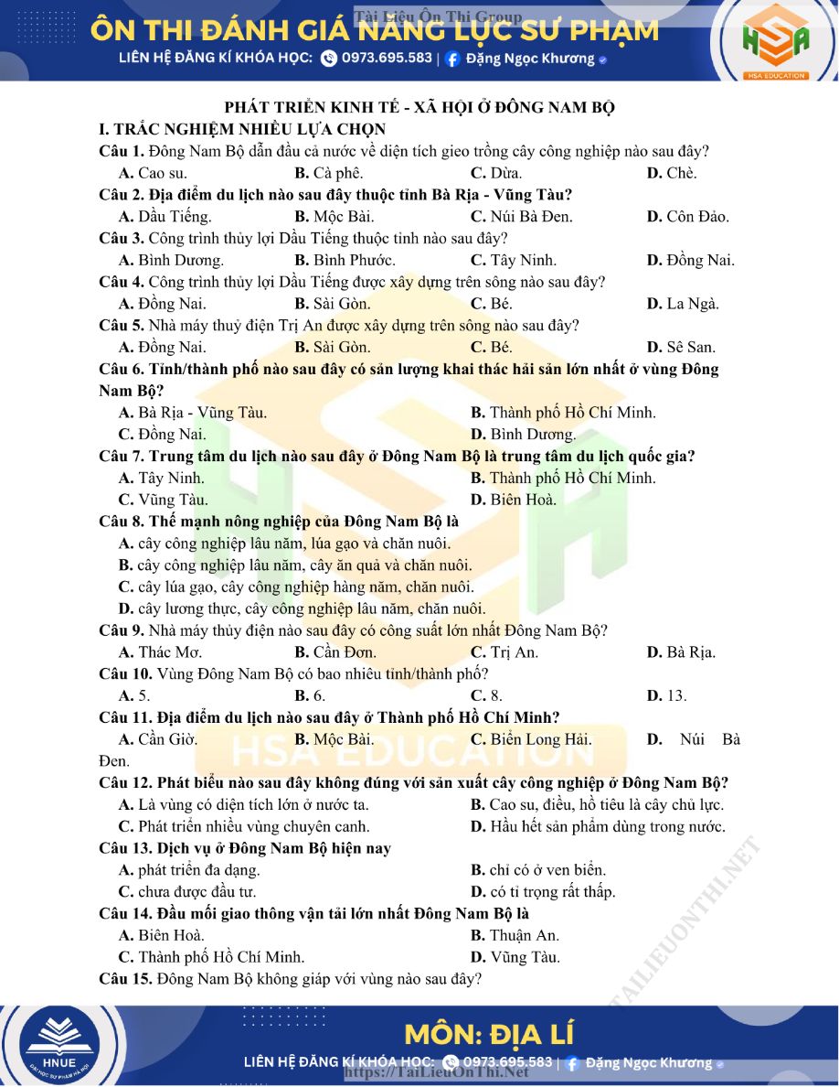 Ảnh minh họa cho BÀI TẬP ĐÔNG NAM BỘ