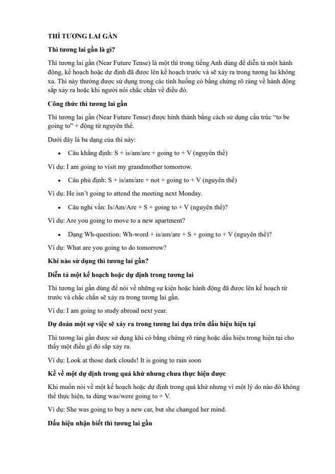 Ảnh minh họa cho CHUYÊN ĐỀ 1 - BÀI 10: THÌ TƯƠNG LAI GẦN