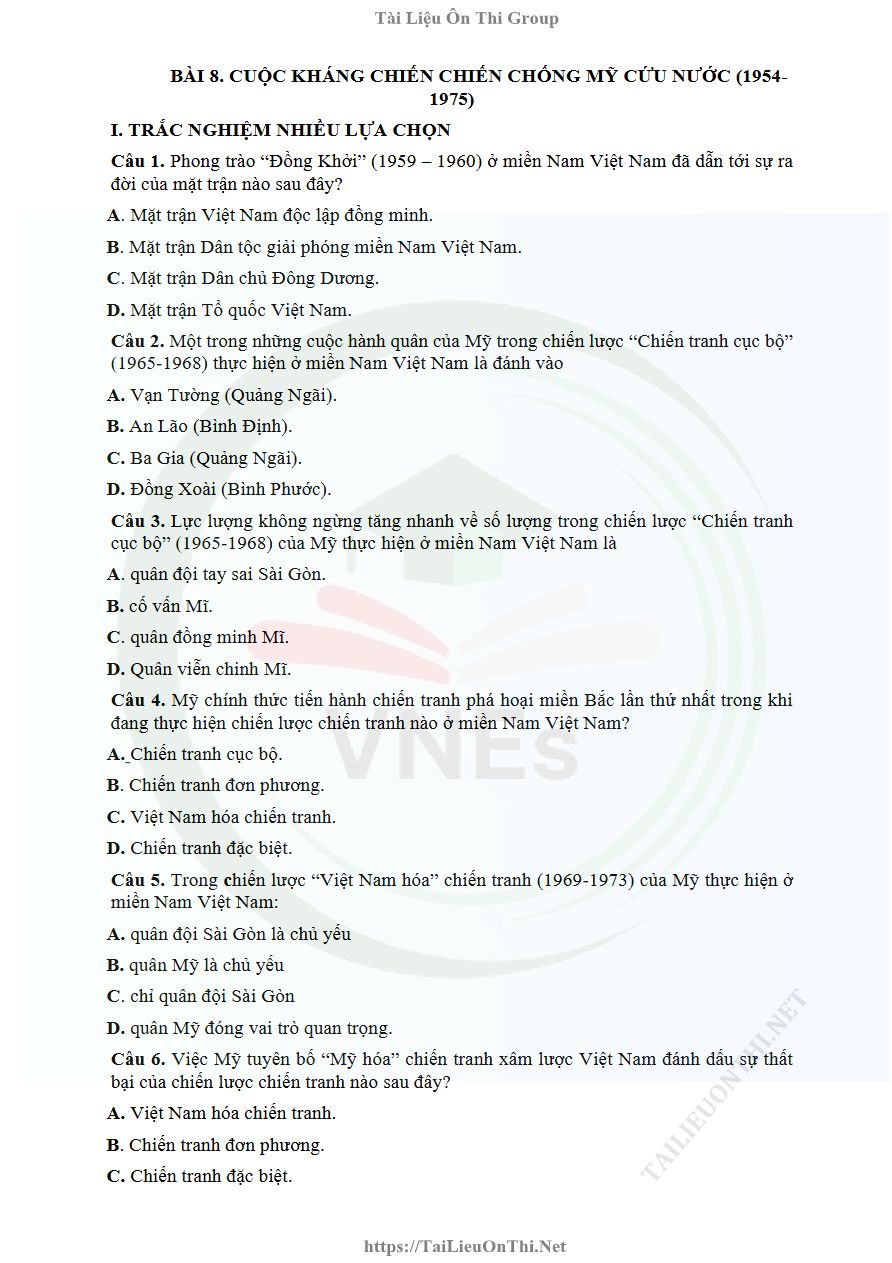 Ảnh minh họa cho LUYỆN ĐỀ THI MÔN SỬ HSA