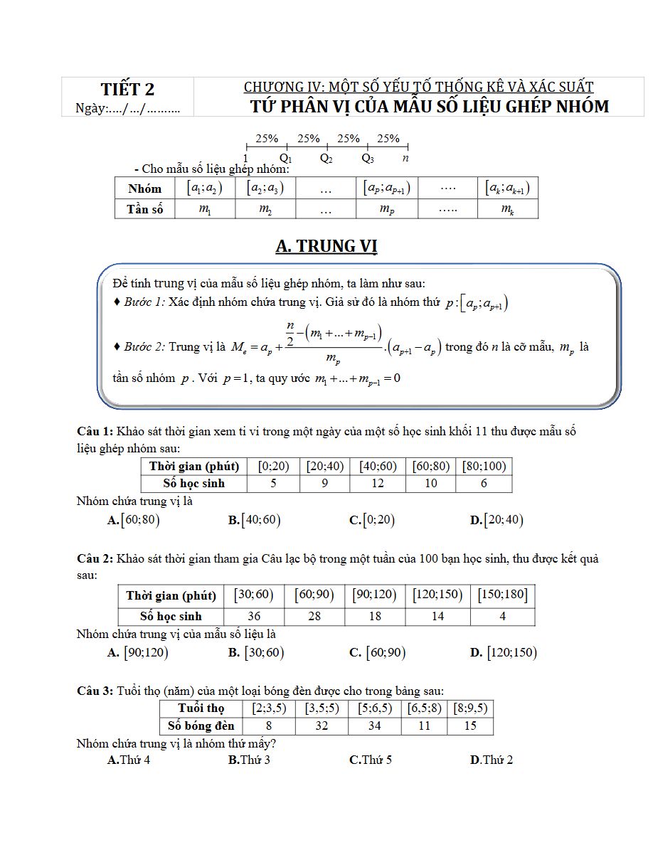 Ảnh minh họa cho KHOẢNG TỨ PHÂN VỊ - TOÁN 12
