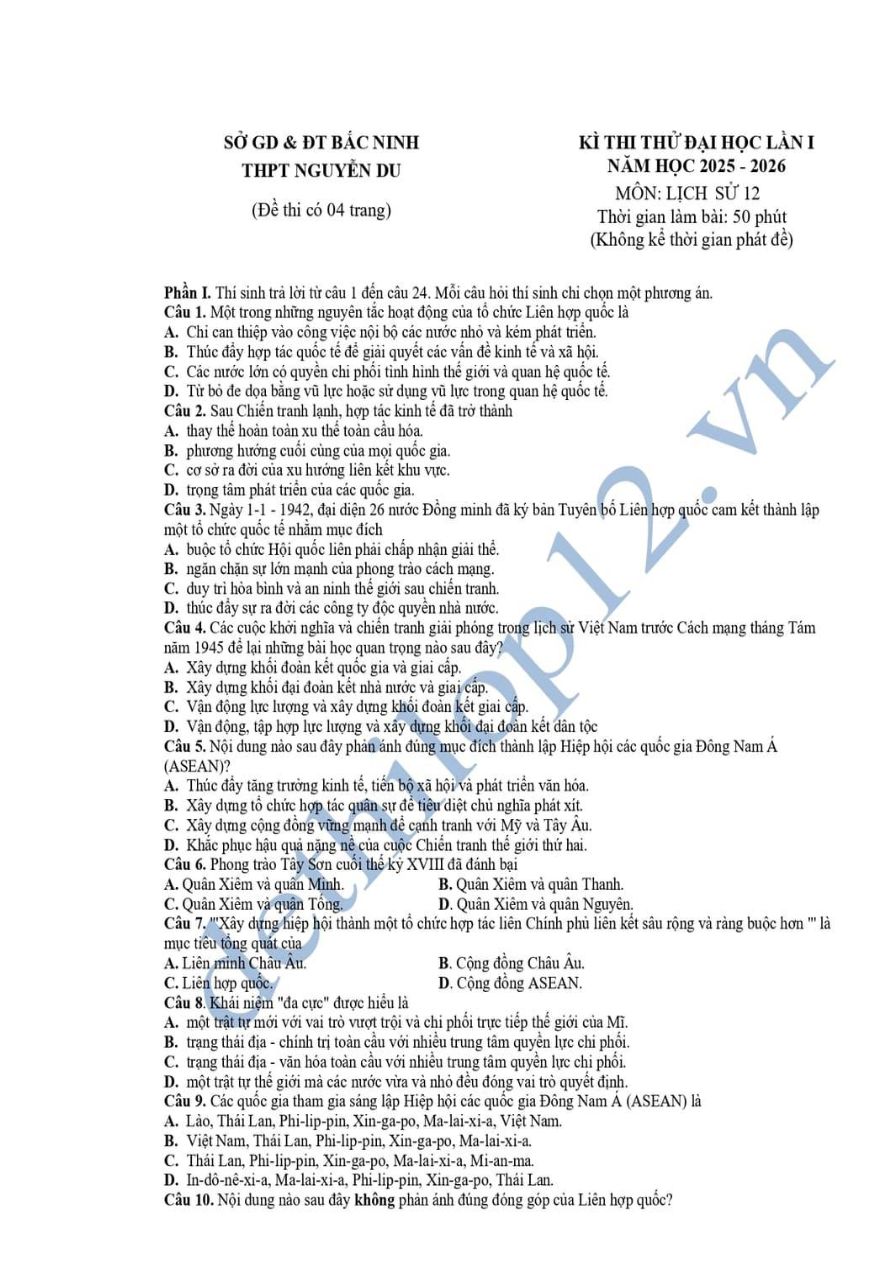 Ảnh minh họa cho luyện đề thi môn lịch sử THPTQG
