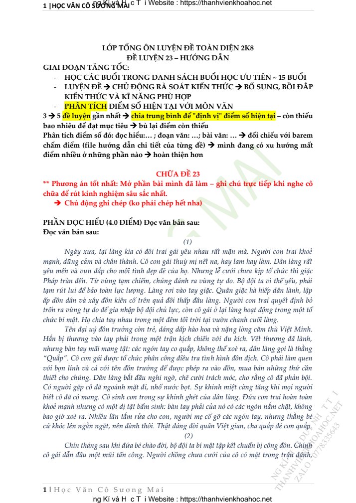 Ảnh minh họa cho TUYỂN TẬP ĐỀ BỔ TRỢ NGỮ VĂN CÔ SƯƠNG MAI