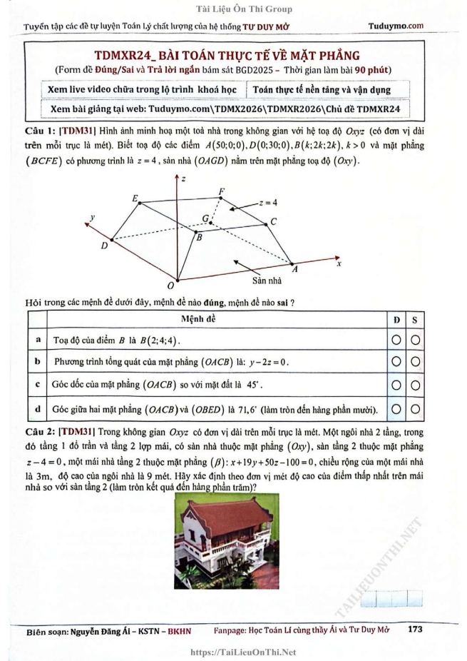 Ảnh minh họa cho ĐỀ TDMXR24 - BÀI TOÁN THỰC TẾ VỀ MẶT PHẲNG