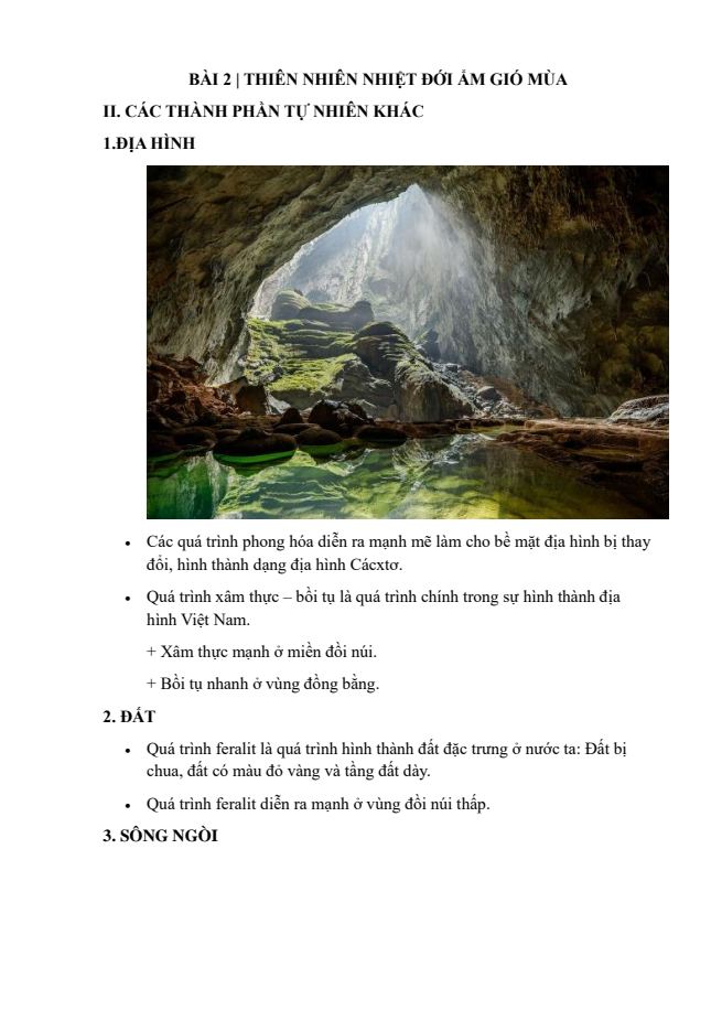 Ảnh minh họa cho CĐ1 - BÀI 2 - PHẦN 2: CÁC THÀNH PHẦN TỰ NHIÊN KHÁC
