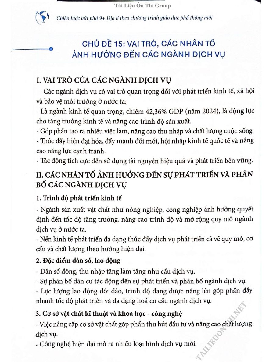 Ảnh minh họa cho CĐ4 - BÀI 15: VAI TRÒ, CÁC NHÂN TỐ ẢNH HƯỞNG ĐẾN CÁC NGÀNH DỊCH VỤ