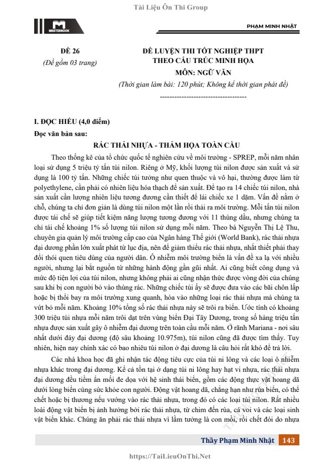 Ảnh minh họa cho TUYỂN TẬP NGỮ VĂN THẦY PHẠM MINH NHẬT