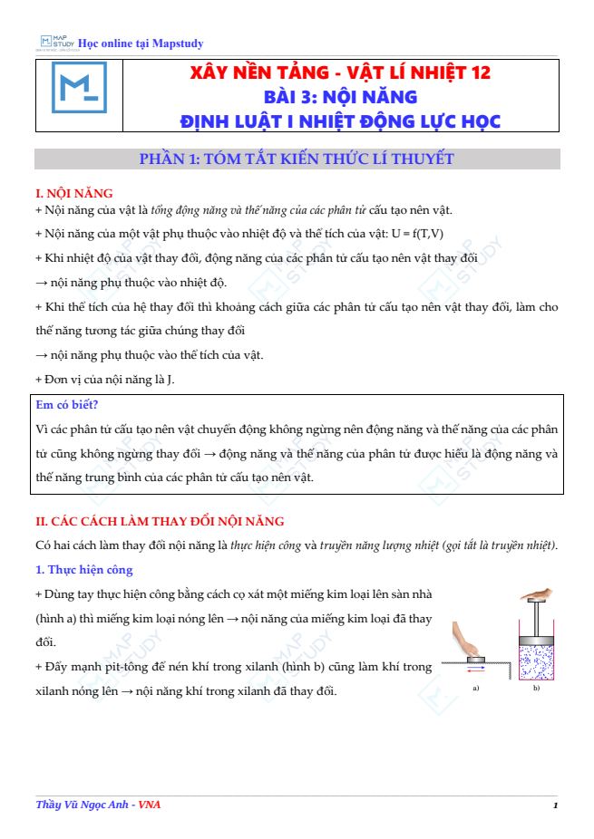 Ảnh minh họa cho Xây Nền Tảng - Vật Lí Nhiệt 12 - Buổi 3