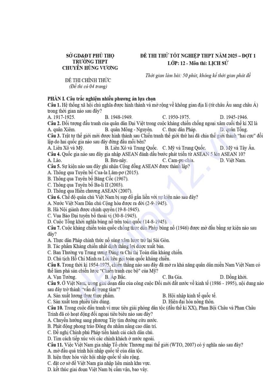 Ảnh minh họa cho Luyện đề thi môn lịch sử THPTQG